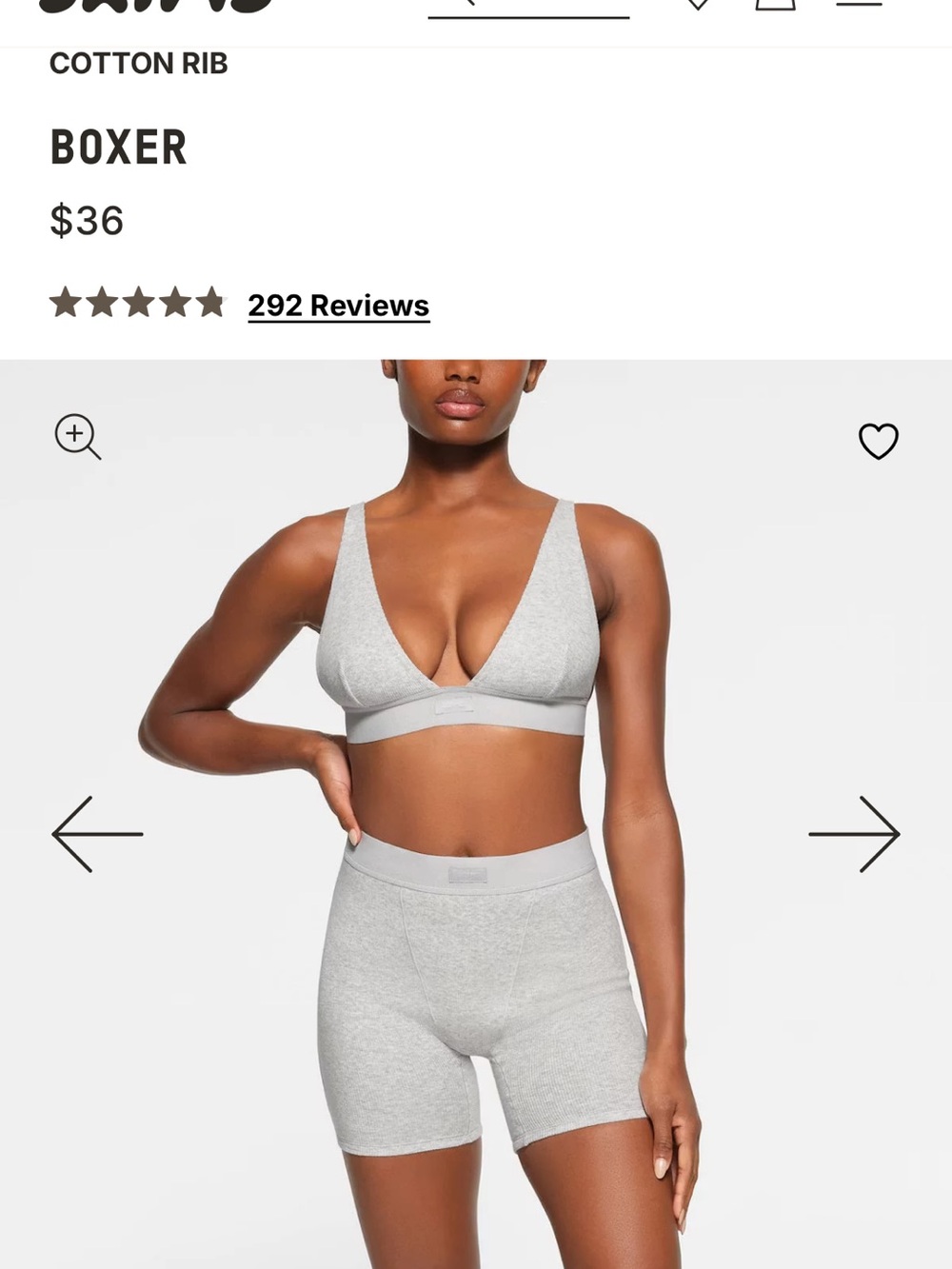 SKIMS Cotton Rib Triangle Bralette & Boxer Shorts — Light Gray